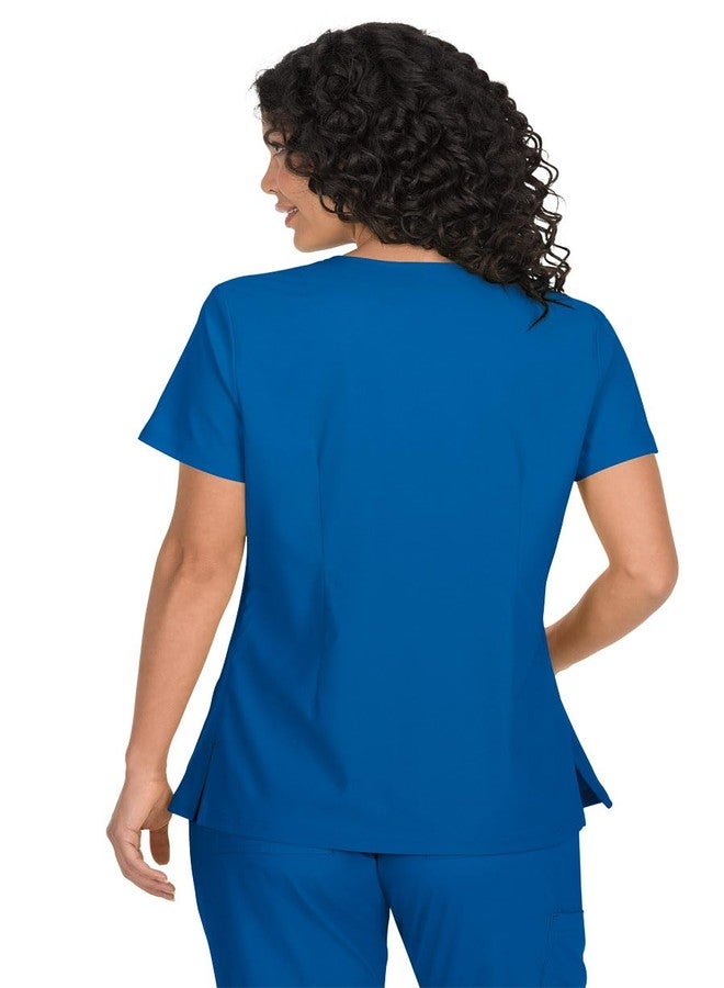 KOI Basics Katie Women's 4-Pocket Mock-Wrap Scrub Top Royal Blue Large - Image 2